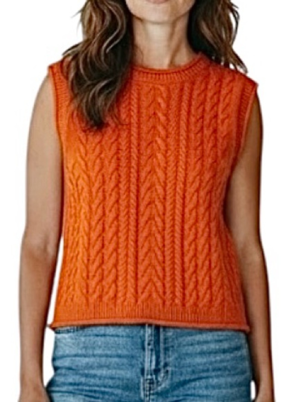 Vero Moda Orange Cable Knit Sleeveless Sweater Tank XL